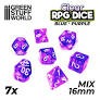 7x Mix 16mm Dice - Clear Blue/Purple Green Stuff World